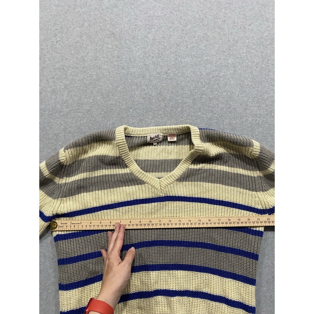 MODZ V-Neck Sweater Cream, Gray and Royal Blue Stripe Size Large Women's Vintage - Picture 8 of 11